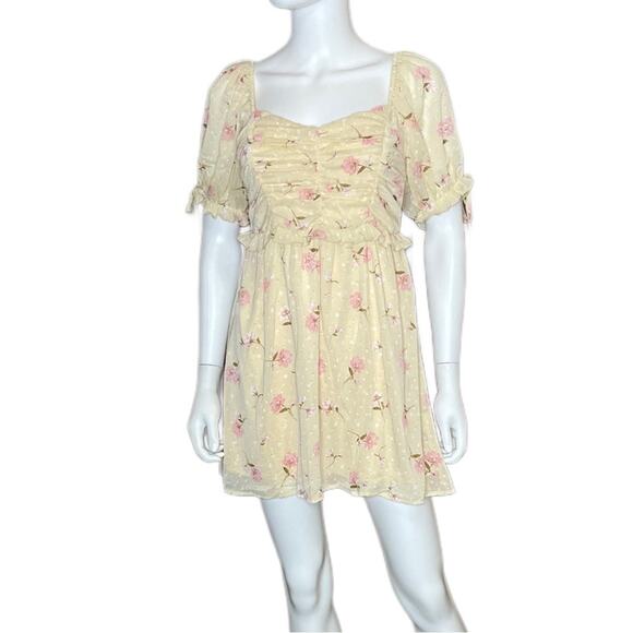 LUSH Women’s Yellow Pink Floral Mini Dress Sz S - Picture 1 of 6